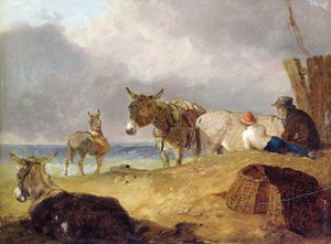 Esler og figurer på en strand